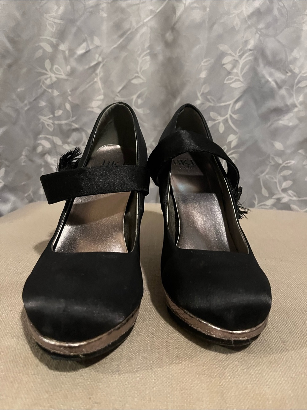 BKE Black Mary Jane Platform Heels with Metallic Trim